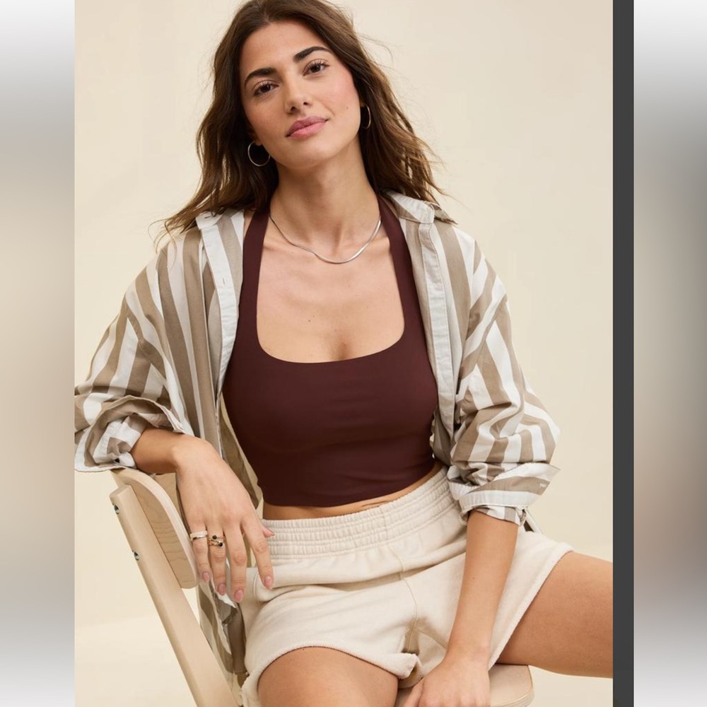 Aerie SMOOTHEZ brown Halter Tank crop Top size Medium